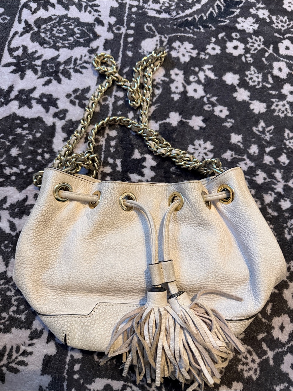 Rebecca Minkoff  Light Pink Leather Tassel Drawstring Shoulder Bag with Chain